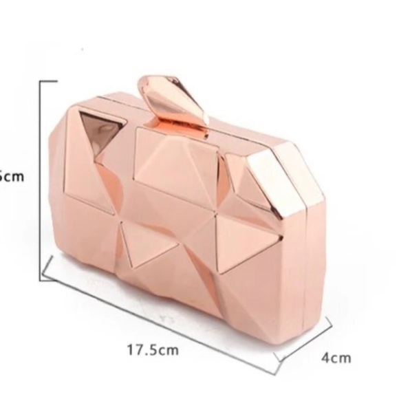 Rose Gold Metal Geometric Box Clutch Shoulder Bag - Picture 10 of 10
